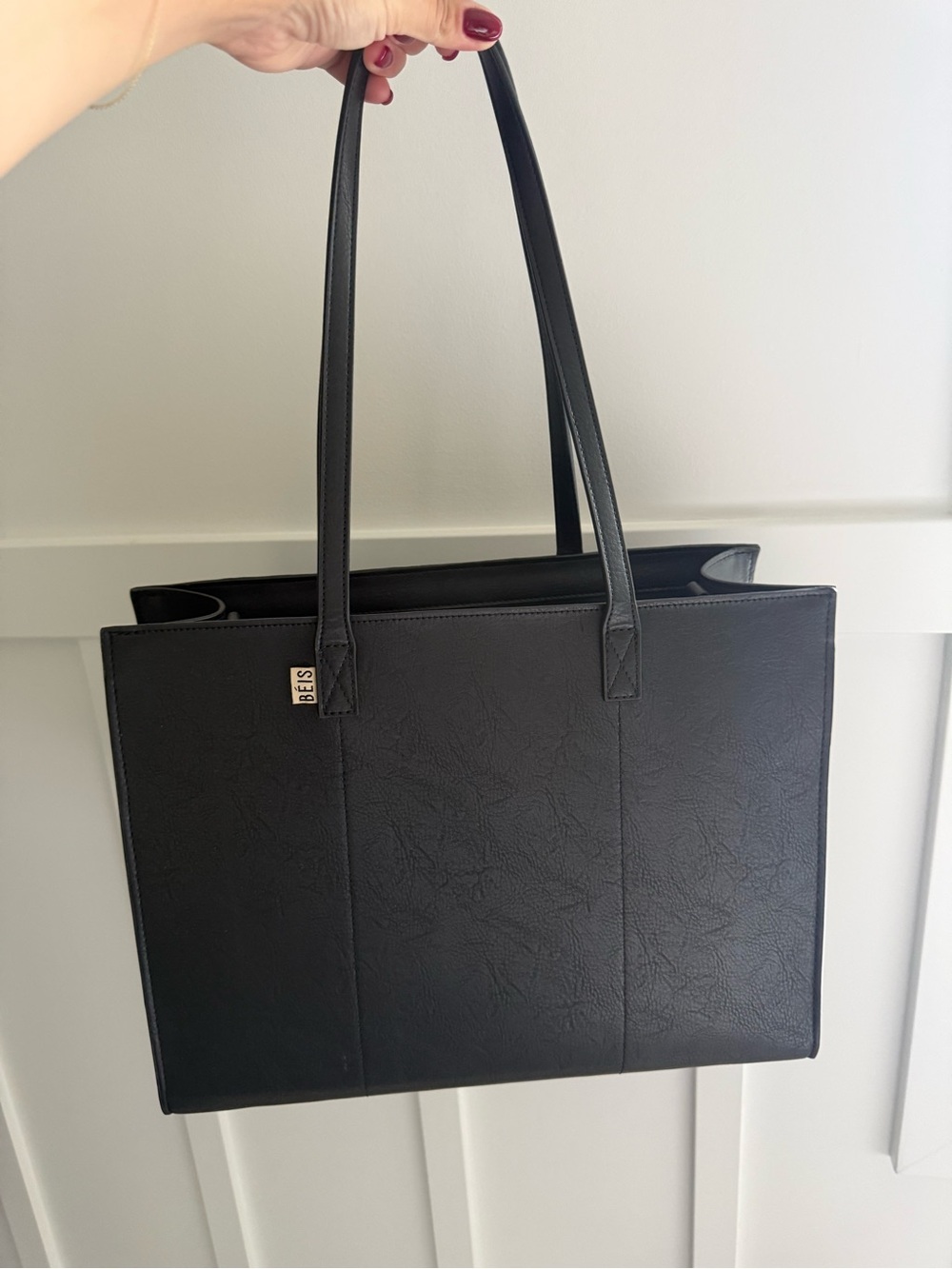 BEIS Black Faux-Leather Tote with Long Straps